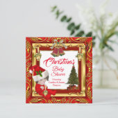 Invitation Noël Baby shower fille ou garçon Rouge Or (Debout devant)