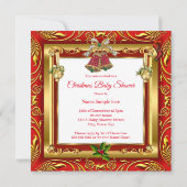 Invitation Noël Baby shower fille ou garçon Rouge Or (Dos)