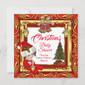 Invitation Noël Baby shower fille ou garçon Rouge Or (Devant)