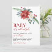 Invitation Noël Baby shower Floral hiver (Debout devant)