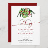 Invitation Noël Baies rouges Mariage d'hiver (Devant / Derrière)