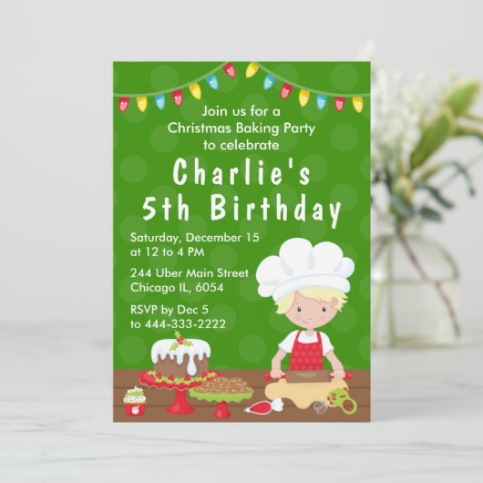 Invitation Noël Baking Anniversaire Blonde Hair Boy Invitati (Debout devant)