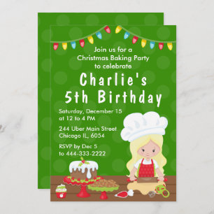 Invitation Noël Baking Anniversaire Blonde Hair Girl Invitat