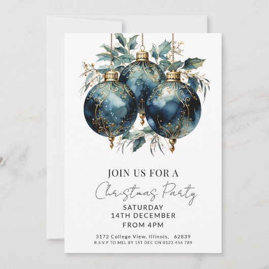 Invitation Noël Baubles Marine (Devant)