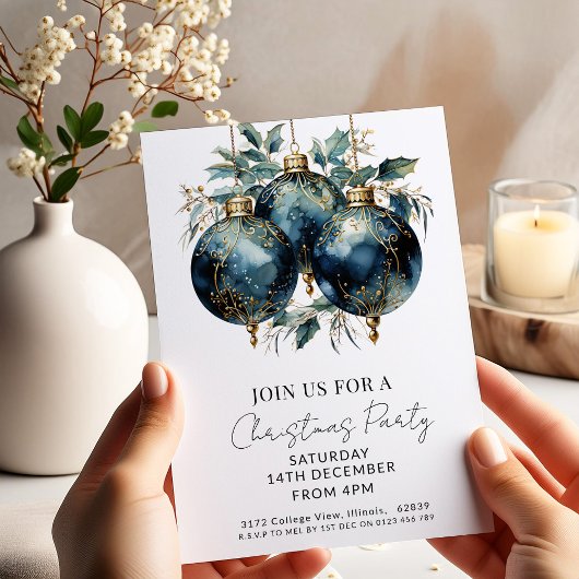 Invitation Noël Baubles Marine