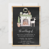 Invitation Noël blanc cheminée QR Code Mariage noir (Devant)