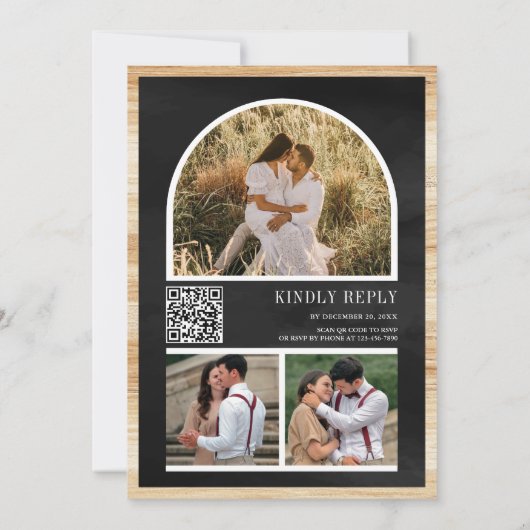 Invitation Noël blanc Code QR de cheminée Mariage noir (Dos)