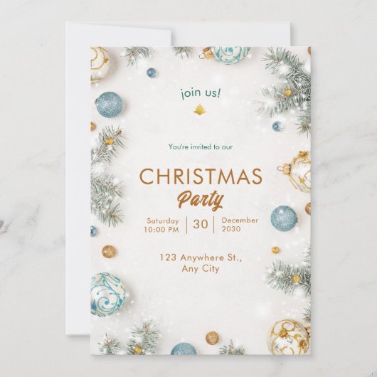 Invitation Noël blanc et bleu classique (Devant)
