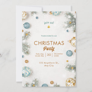 Invitation Noël blanc et bleu classique