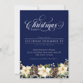 Invitation Noël blanc Poinsettia fête bleue (Devant)