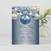 Invitation Noël Bleu Blanc Ornements Fête des Fêtes (Debout devant)