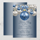 Invitation Noël Bleu Blanc Ornements Fête des Fêtes (Devant / Derrière)