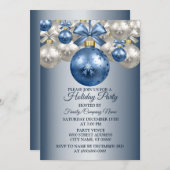 Invitation Noël Bleu Blanc Ornements Fête des Fêtes (Devant / Derrière)