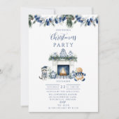 Invitation Noël bleu de style chinoiserie (Devant)