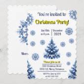 Invitation Noël bleu et blanc (Devant / Derrière)