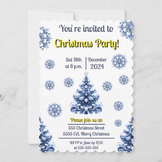 Invitation Noël bleu et blanc (Devant)