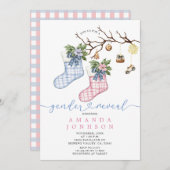 Invitation Noël bleu et rose Stocking Genre Reveal Party (Devant / Derrière)