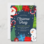 Invitation Noël bleu mignon Père Noël & Snowman (Devant)