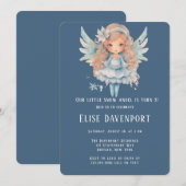 Invitation Noël Bleu Neige Ange Fille Fête Anniversaire (Devant / Derrière)