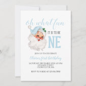 Invitation Noël bleu Père Noël premier anniversaire (Devant)