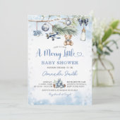 Invitation Noël bleu roux Un joli petit Baby shower (Debout devant)
