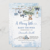 Invitation Noël bleu roux Un joli petit Baby shower (Devant / Derrière)