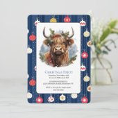 Invitation Noël Blue Party Baubles Highlander Cow (Debout devant)