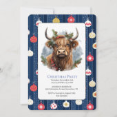 Invitation Noël Blue Party Baubles Highlander Cow (Devant)