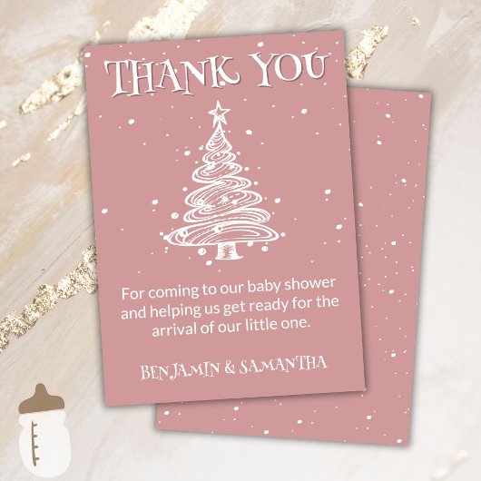 Invitation Noël Boho rose fille Baby shower Merci