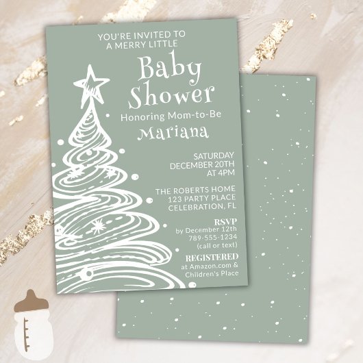 Invitation Noël Boho vert Baby shower neutre genre