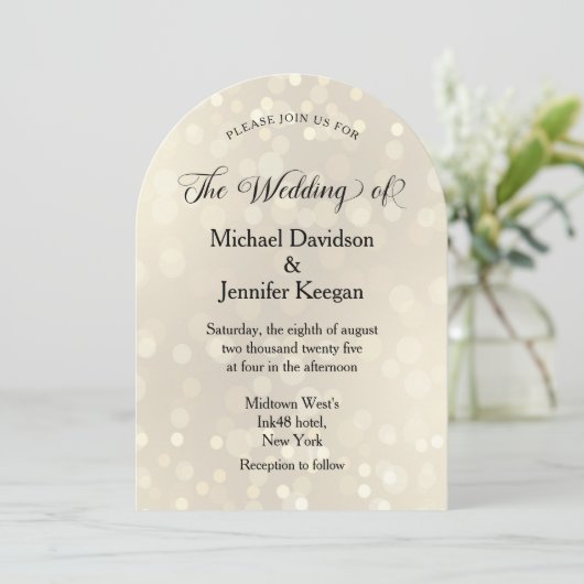 Invitation Noël bokeh lumières arrière - plan mariage (Debout devant)