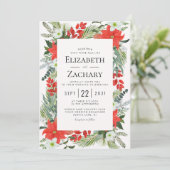 Invitation Noël Botanique Rouge Vert hiver Mariage Invit (Debout devant)