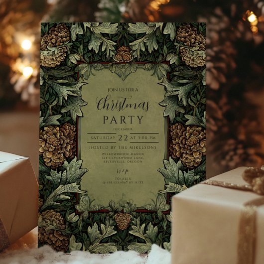 Invitation Noël botanique Vintage Green Pinecone
