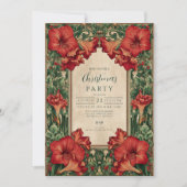 Invitation Noël botanique vintage Red Amaryllis (Devant)