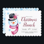 Invitation Noël Brunch Cute Aquarelle Snowman Script<br><div class="desc">Cute bonhomme de neige de couleur Watercolor en haut du chapeau avec des poinsettia et des illustrations de foulard rayé. Utilisez le modèle pour ajuster le texte de votre brunch de Noël. Oeuvre de Valarie Wade.</div>