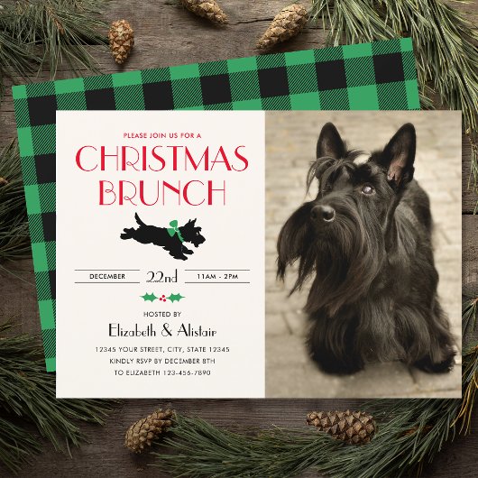 Invitation Noël Brunch Party Scottie Chien photo vert