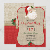 Invitation Noël Burlap Damassé Père Noël (Devant / Derrière)