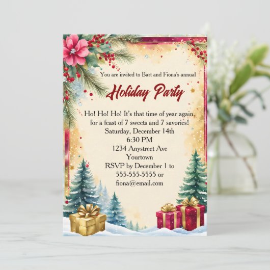 Invitation Noël Cadeaux Fête (Debout devant)