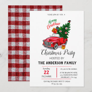 Invitation Noël Camion Rouge Aquarelle Rustique