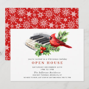 Invitation Noël cardinal rouge VACANCES OUVERTES MAISON
