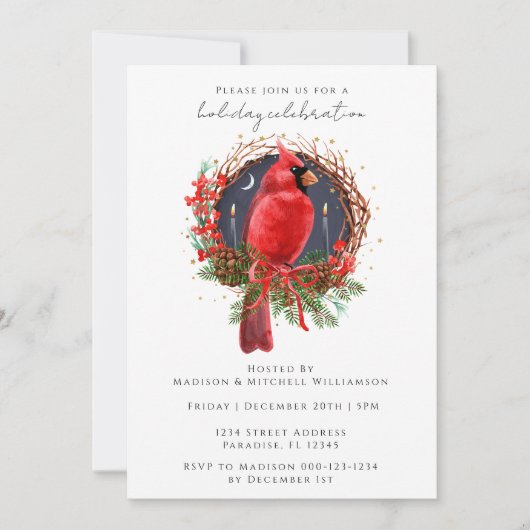Invitation Noël Cardinal Rouge Yule Solstice Fête (Devant)