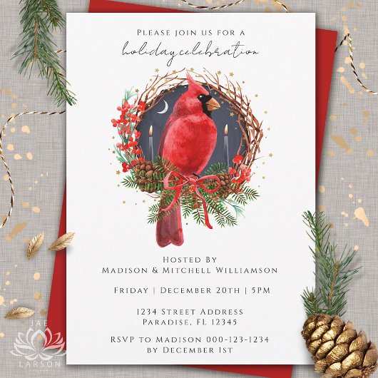 Invitation Noël Cardinal Rouge Yule Solstice Fête