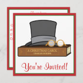 Invitation Noël Carol et anglais Top Hat et Spectacles (Devant / Derrière)