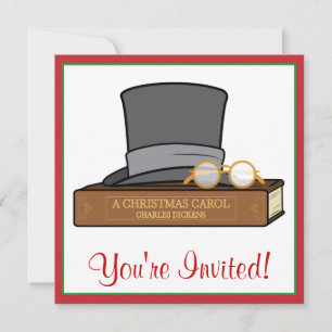 Invitation Noël Carol et anglais Top Hat et Spectacles