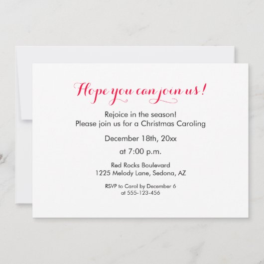 Invitation Noël Caroling (Dos)