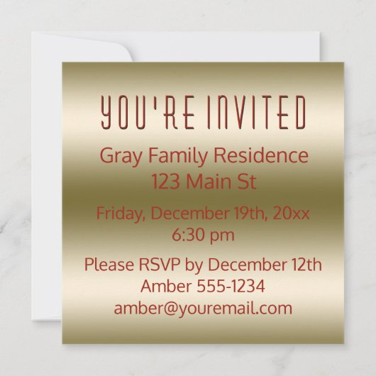 Invitation Noël Carrelage Noir Or Rouge (Dos)