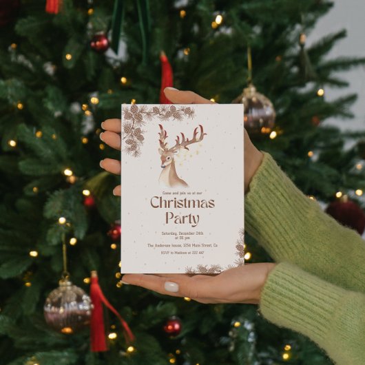 Invitation Noël Cerf et Cône de Pin