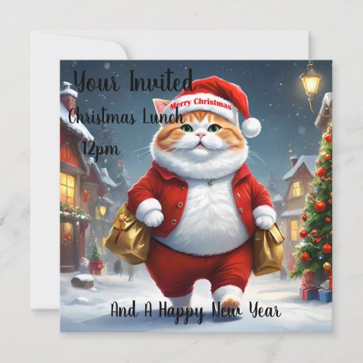 Invitation Noël Chat Père Noël, Noël (Devant)