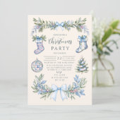 Invitation Noël Chaussette Gingham Bleu (Debout devant)