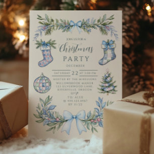 Invitation Noël Chaussette Gingham Bleu